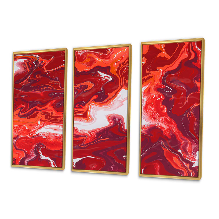 Wrought Studio Red And White Marble Ripples Modern Framed Canvas Wall